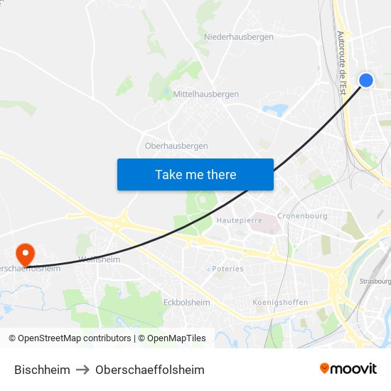 Bischheim to Oberschaeffolsheim map