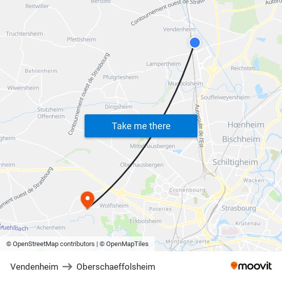 Vendenheim to Oberschaeffolsheim map