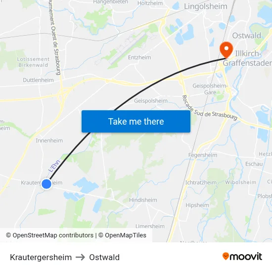 Krautergersheim to Ostwald map