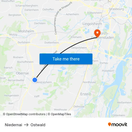 Niedernai to Ostwald map