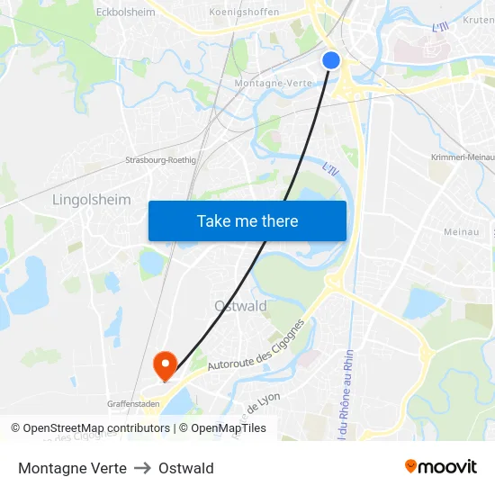 Montagne Verte to Ostwald map