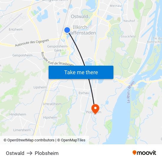 Ostwald to Plobsheim map