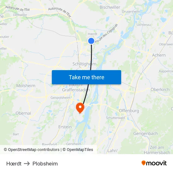 Hœrdt to Plobsheim map