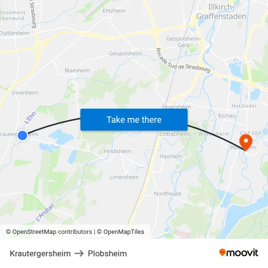 Krautergersheim to Plobsheim map