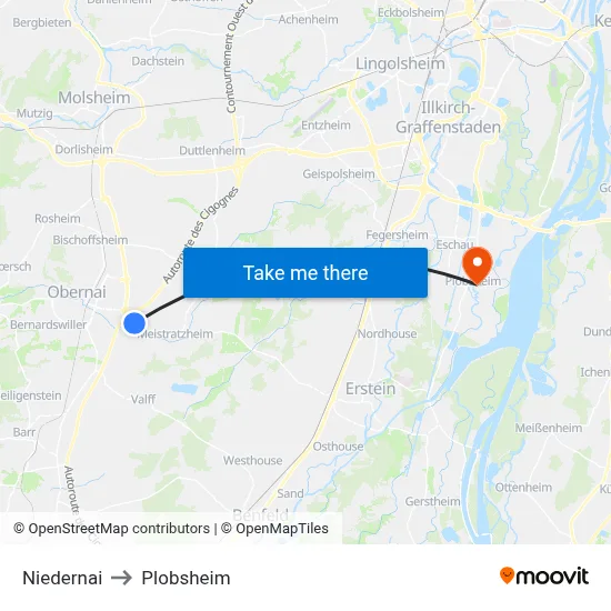 Niedernai to Plobsheim map