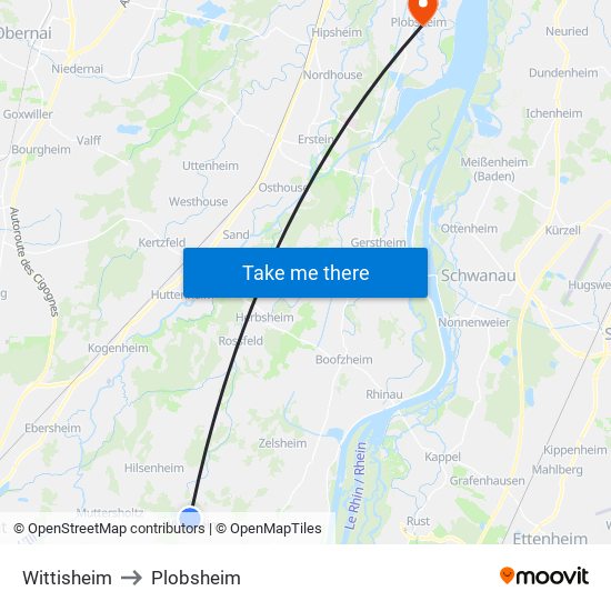 Wittisheim to Plobsheim map