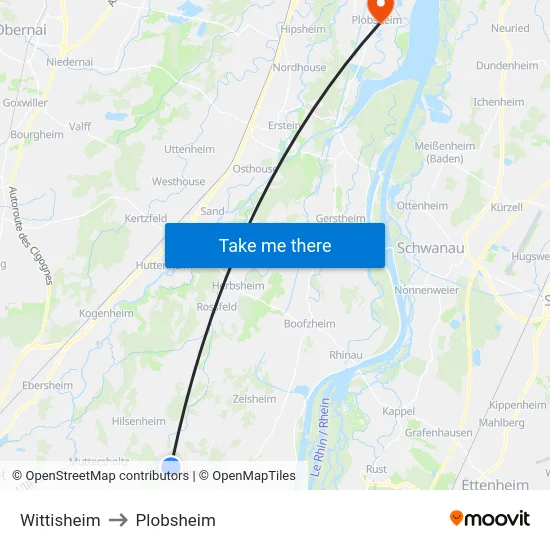 Wittisheim to Plobsheim map