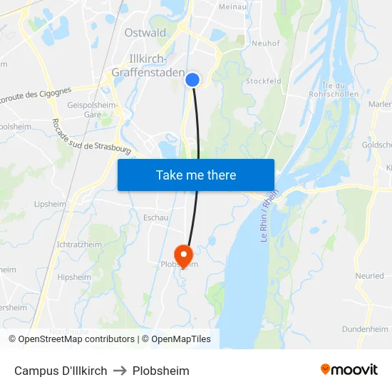 Campus D'Illkirch to Plobsheim map