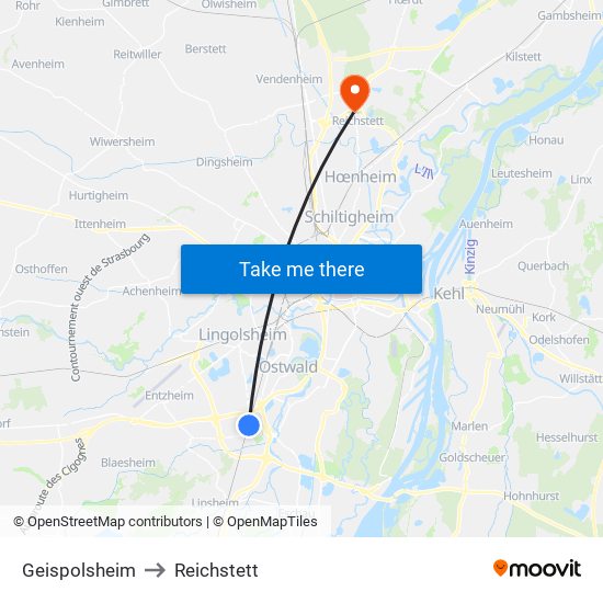 Geispolsheim to Reichstett map