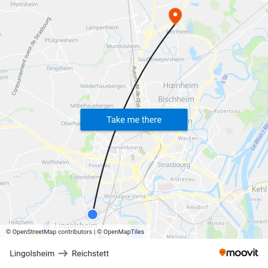 Lingolsheim to Reichstett map