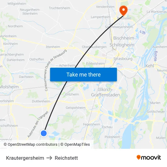 Krautergersheim to Reichstett map