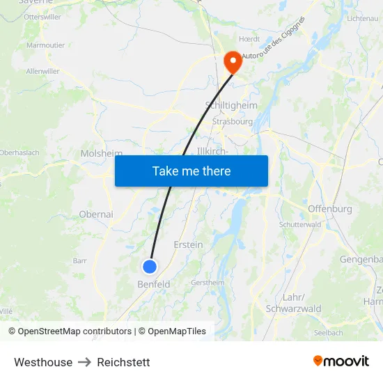 Westhouse to Reichstett map