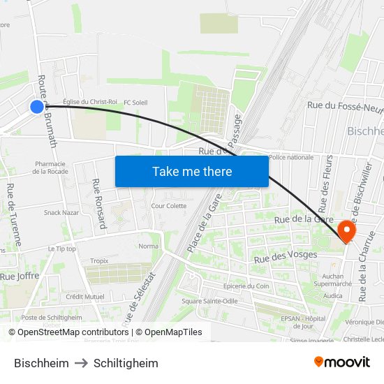 Bischheim to Schiltigheim map