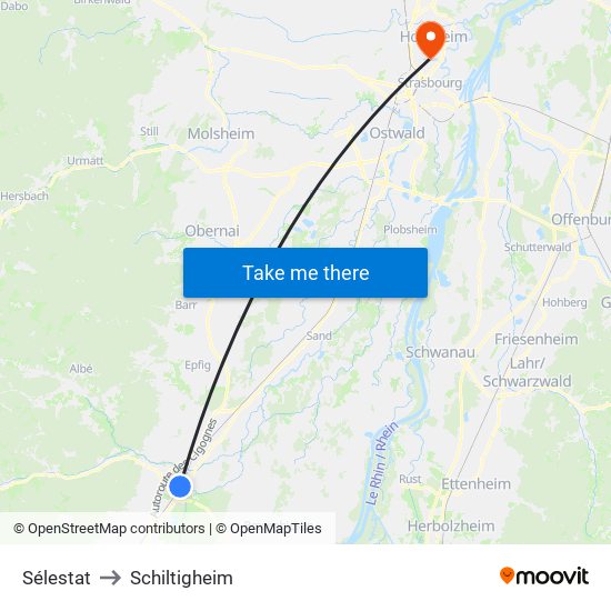 Sélestat to Schiltigheim map