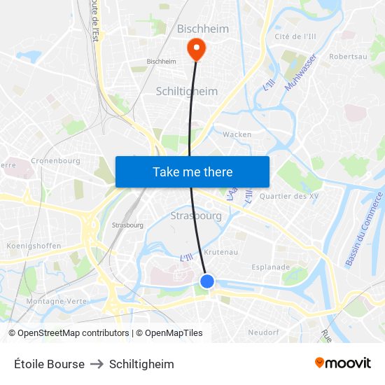 Étoile Bourse to Schiltigheim map