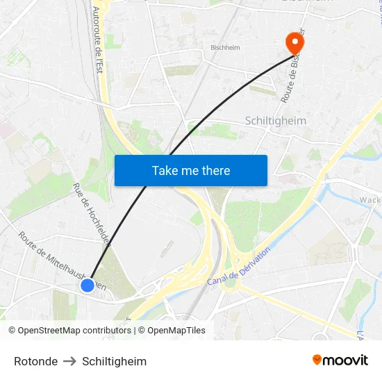 Rotonde to Schiltigheim map