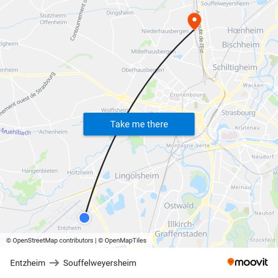Entzheim to Souffelweyersheim map