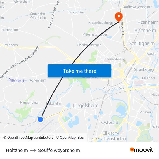 Holtzheim to Souffelweyersheim map