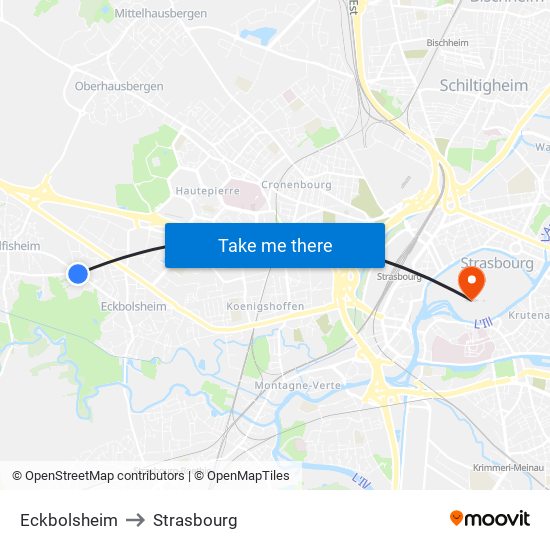 Eckbolsheim to Strasbourg map