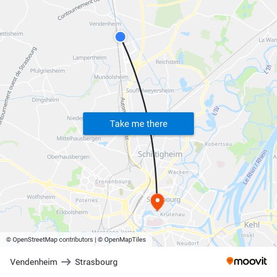 Vendenheim to Strasbourg map