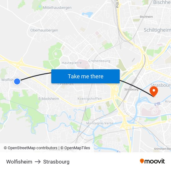 Wolfisheim to Strasbourg map