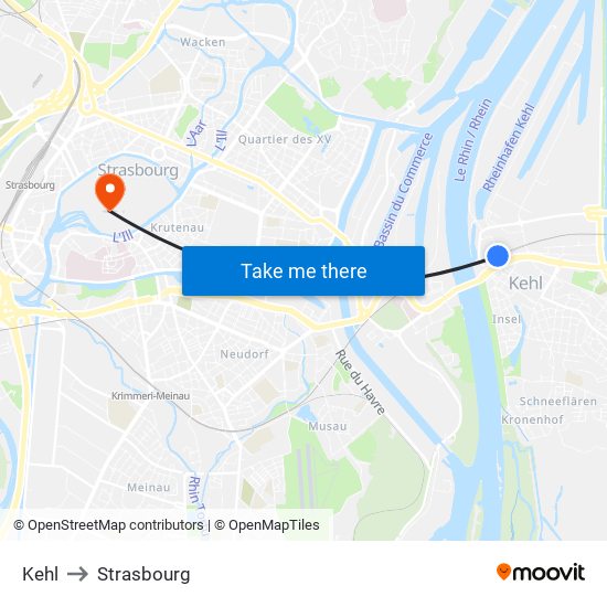 Kehl to Strasbourg map