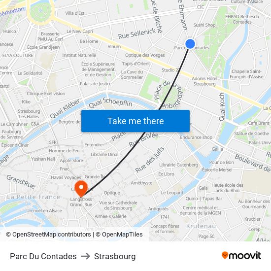 Parc Du Contades to Strasbourg map