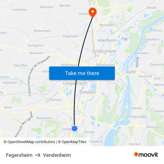 Fegersheim to Vendenheim map