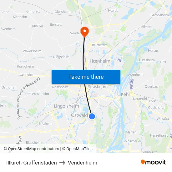 Illkirch-Graffenstaden to Vendenheim map