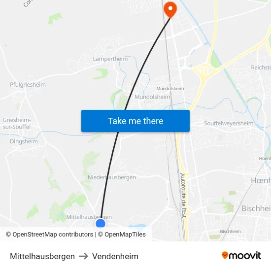 Mittelhausbergen to Vendenheim map