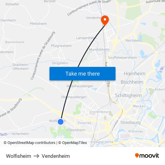 Wolfisheim to Vendenheim map