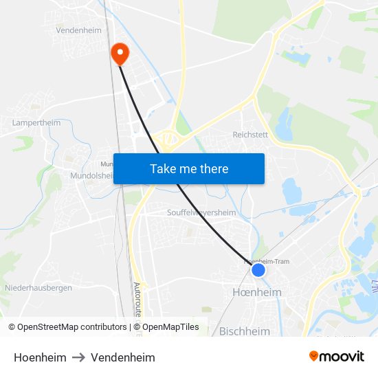 Hoenheim to Vendenheim map