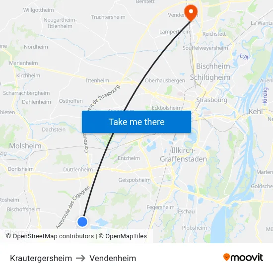 Krautergersheim to Vendenheim map