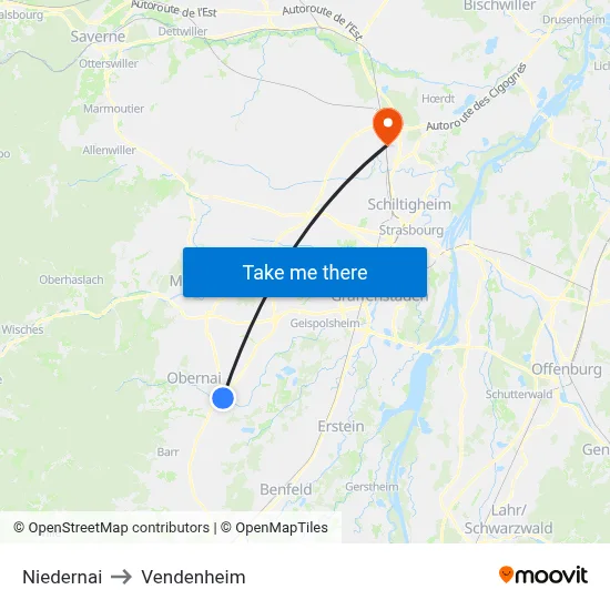 Niedernai to Vendenheim map