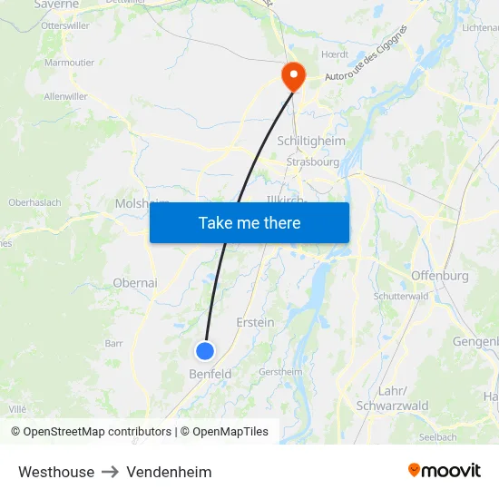 Westhouse to Vendenheim map