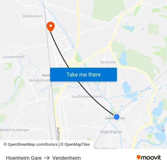 Hoenheim Gare to Vendenheim map