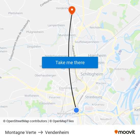 Montagne Verte to Vendenheim map