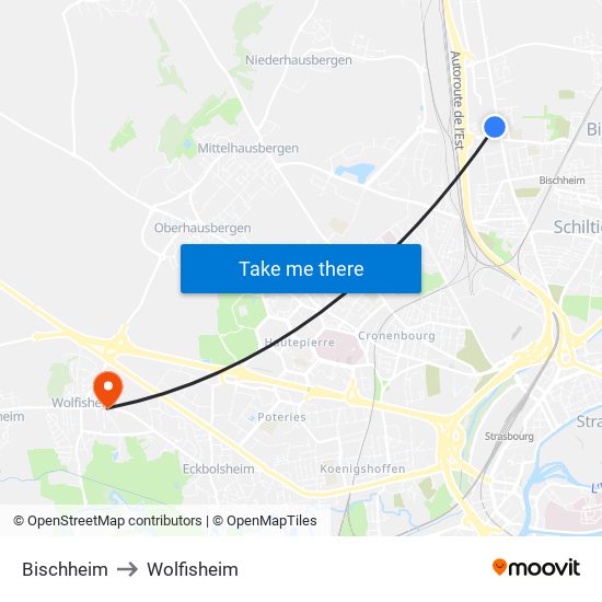 Bischheim to Wolfisheim map