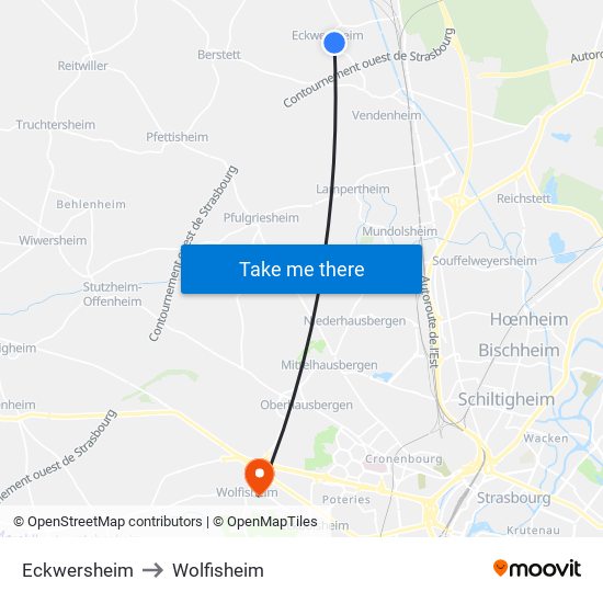 Eckwersheim to Wolfisheim map