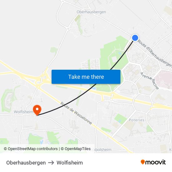 Oberhausbergen to Wolfisheim map