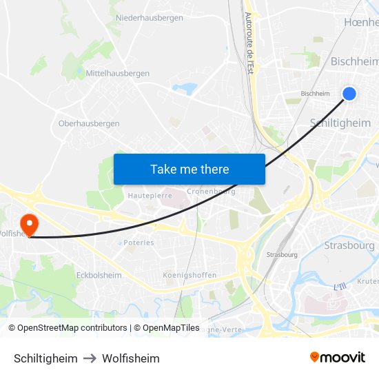 Schiltigheim to Wolfisheim map