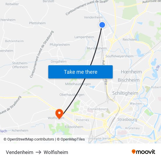 Vendenheim to Wolfisheim map