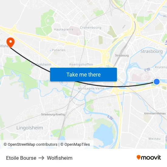 Etoile Bourse to Wolfisheim map