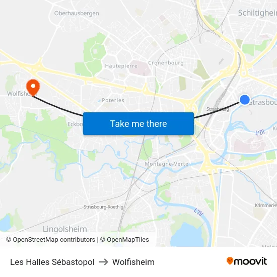 Les Halles Sébastopol to Wolfisheim map