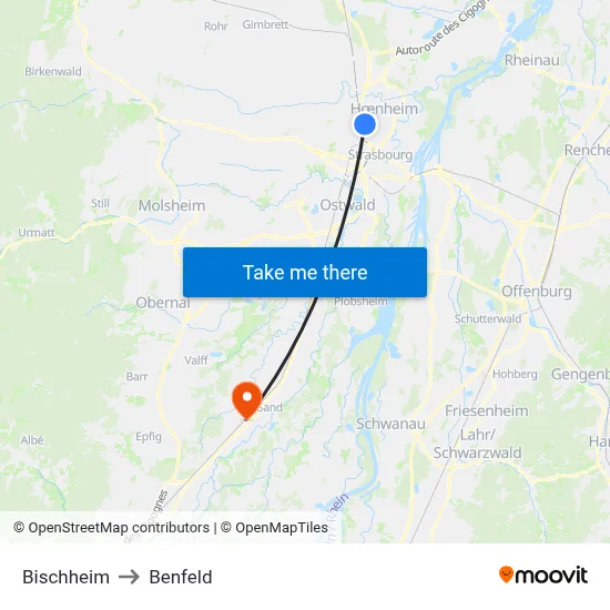 Bischheim to Benfeld map