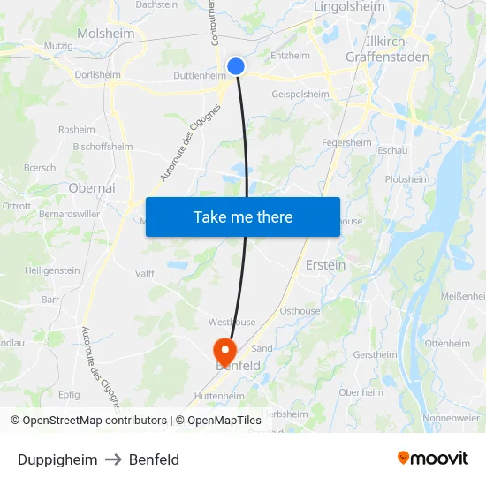 Duppigheim to Benfeld map