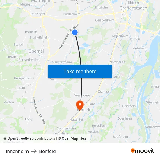 Innenheim to Benfeld map