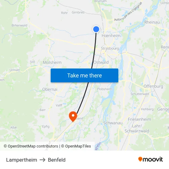Lampertheim to Benfeld map