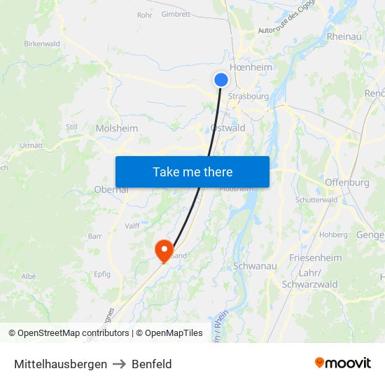 Mittelhausbergen to Benfeld map