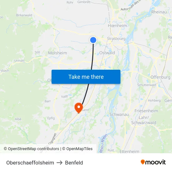 Oberschaeffolsheim to Benfeld map